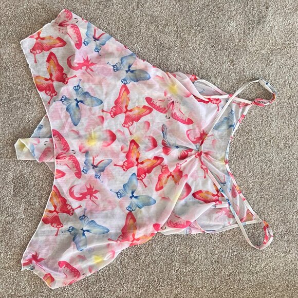 Y2K Fairycore Sheer Butterfly Asymmetrical Cami Top Pink & Blue L - Picture 4 of 7